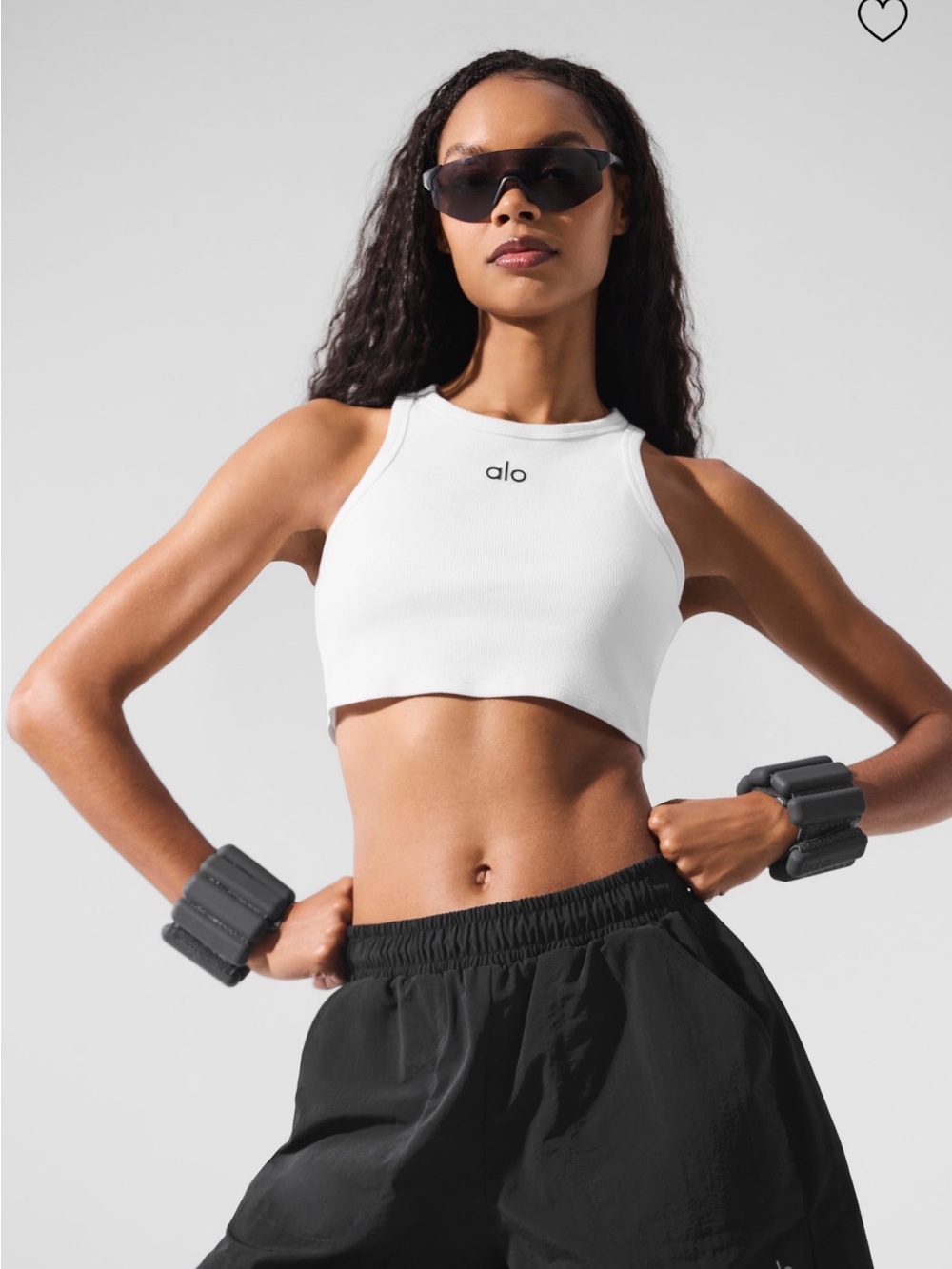 ALO Yoga White Ribbed High-Neck Crop Tank